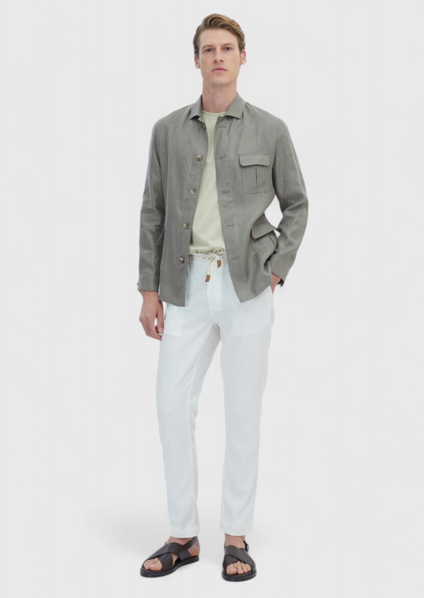 Khaki Plain Casual Fit Cotton Blended Jacket 