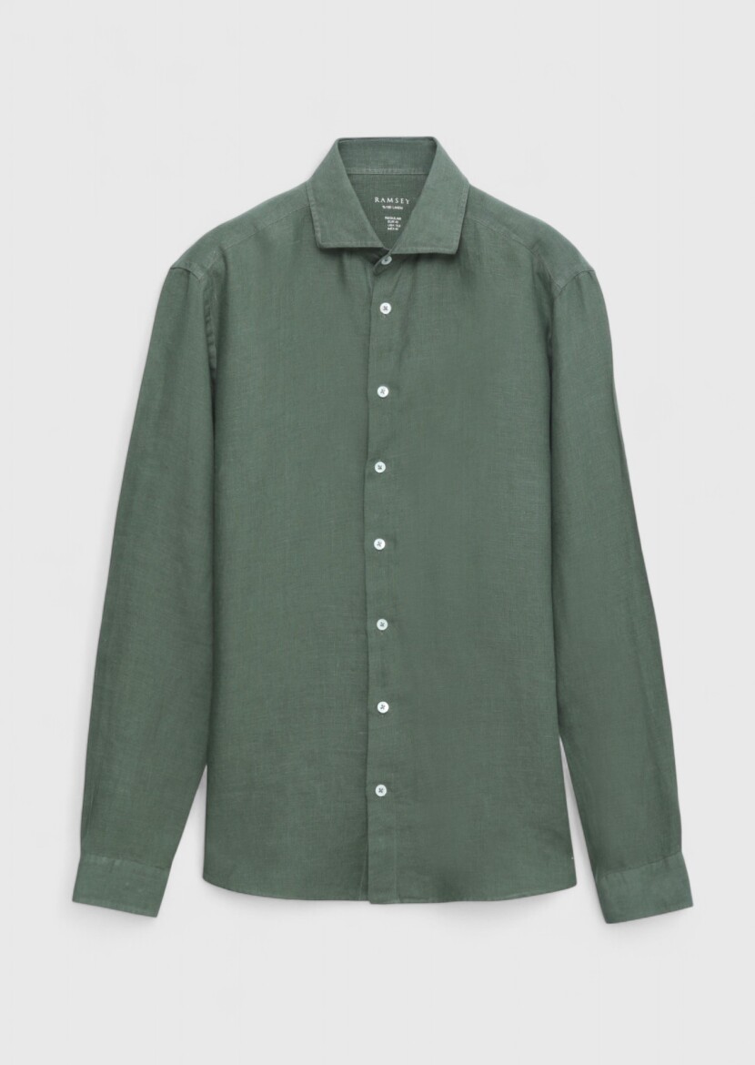 Khaki Plain Casual Fit Weaving Casual 100% Linen Shirt 