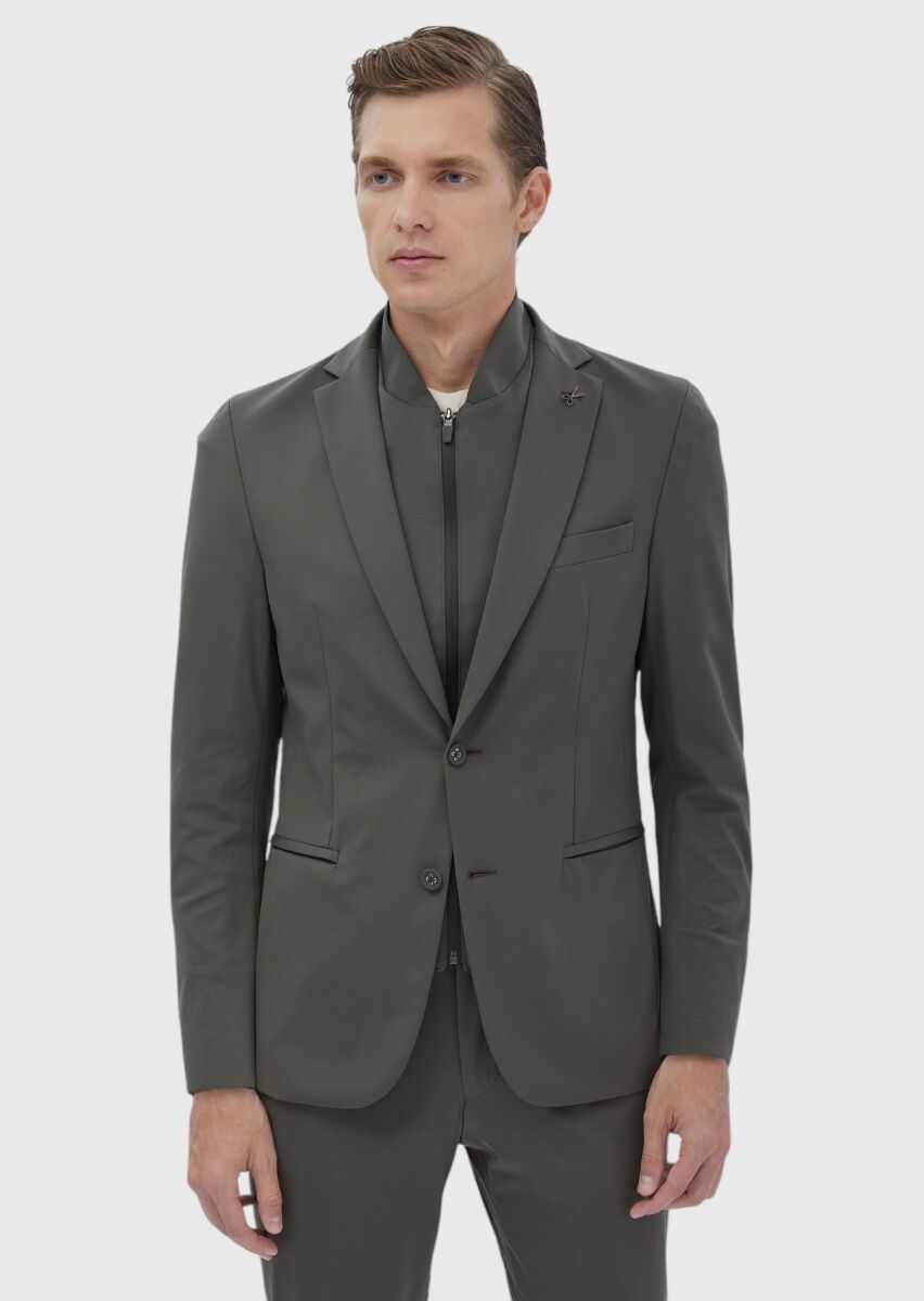 Khaki Plain Comfort Fit Suit - 1