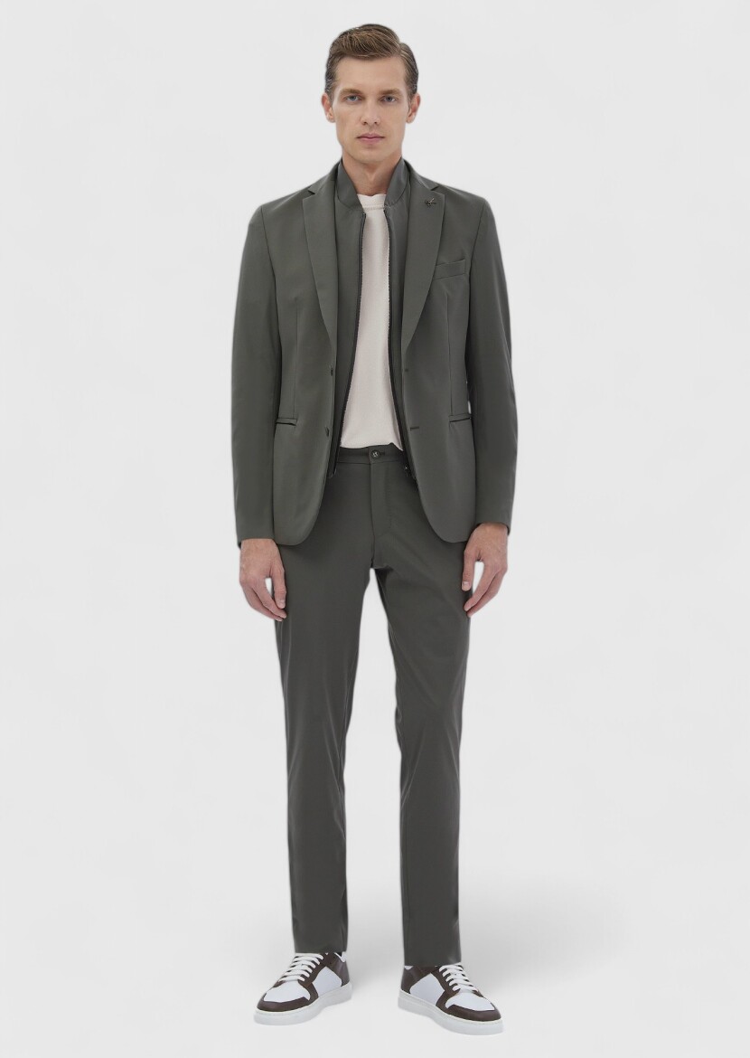 Khaki Plain Comfort Fit Suit - 2