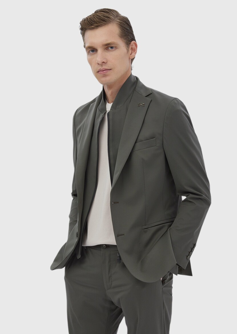 Khaki Plain Comfort Fit Suit - 3