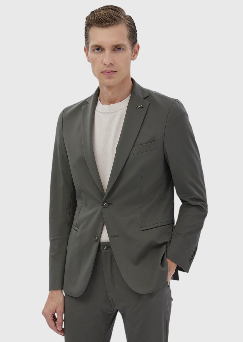 Khaki Plain Comfort Fit Suit - 4