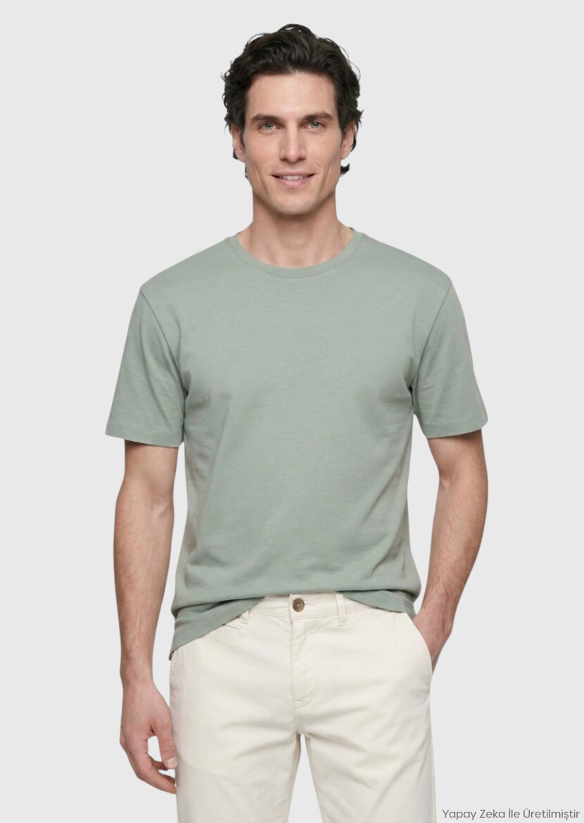 Khaki Plain Cotton Blended T-Shirt - RAMSEY