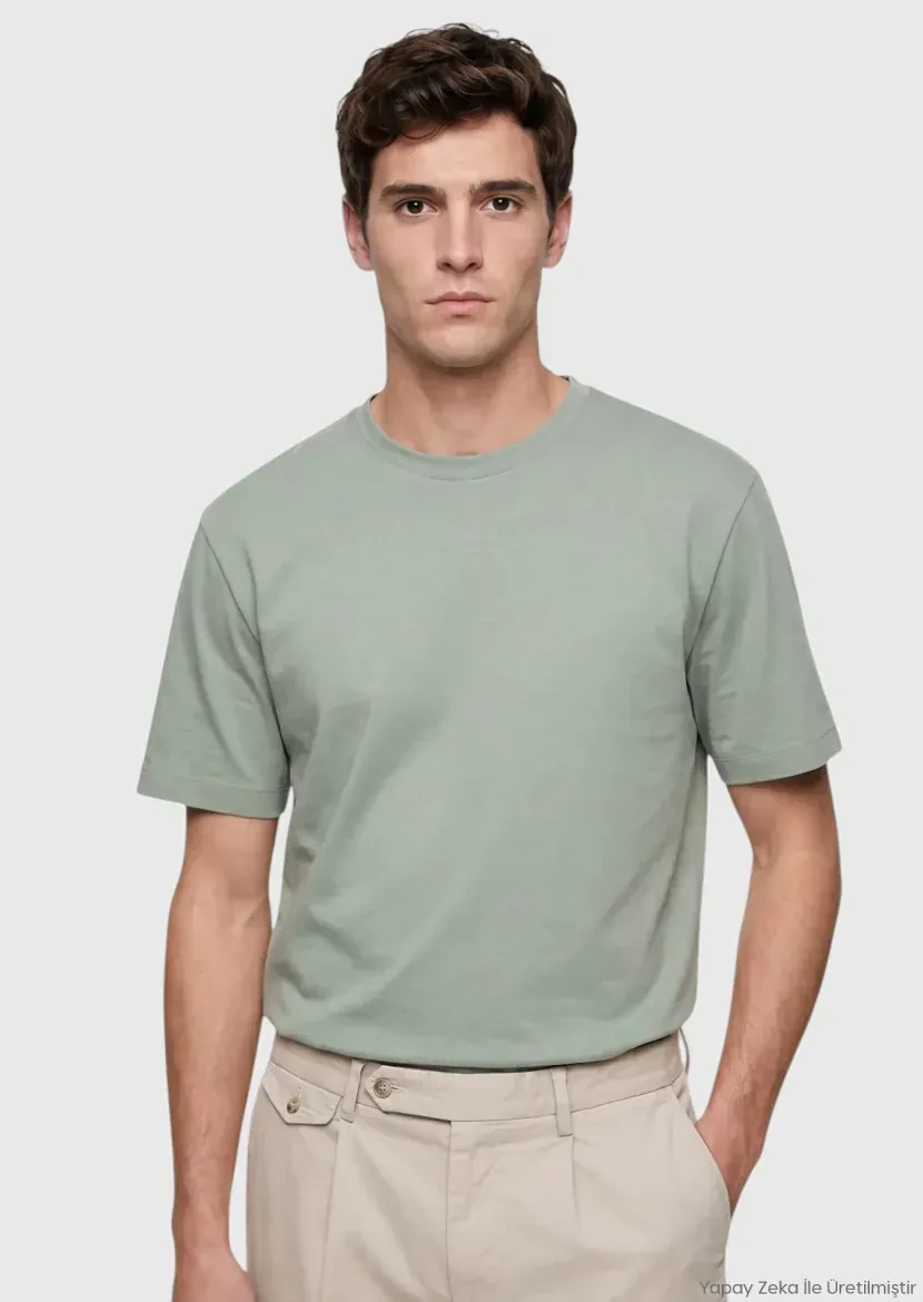 Khaki Plain Cotton Blended T-Shirt - RAMSEY
