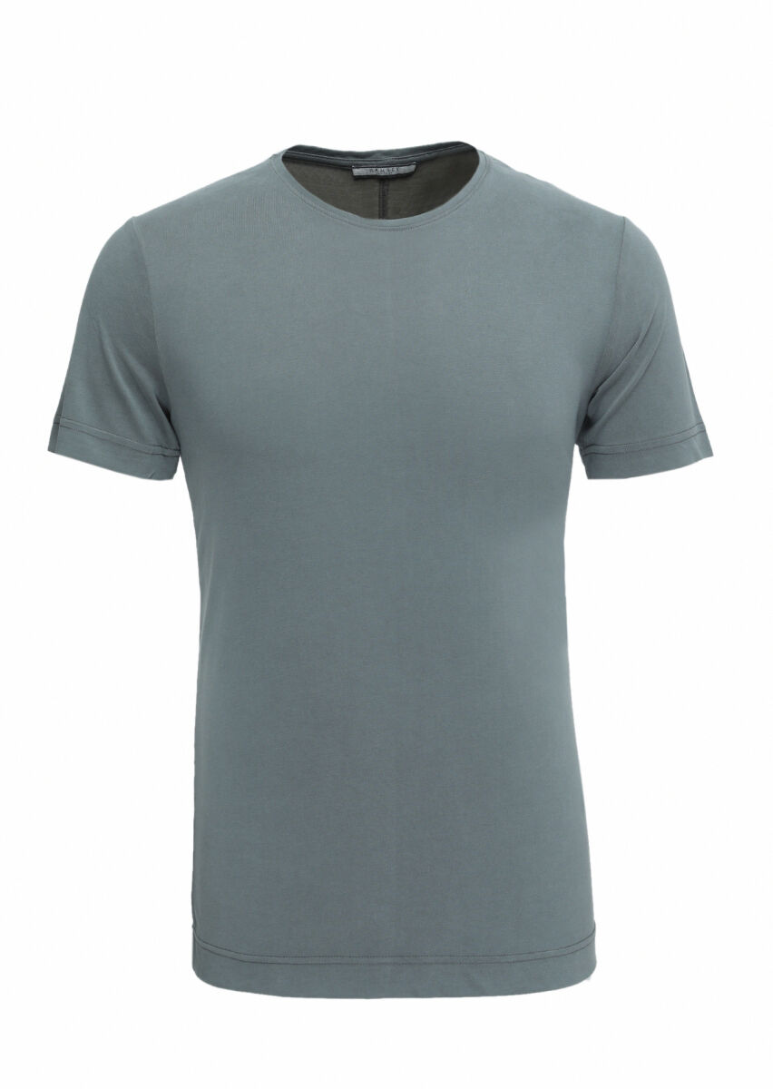 Khaki Plain Crew Neck 100% Cotton T-Shirt - 1