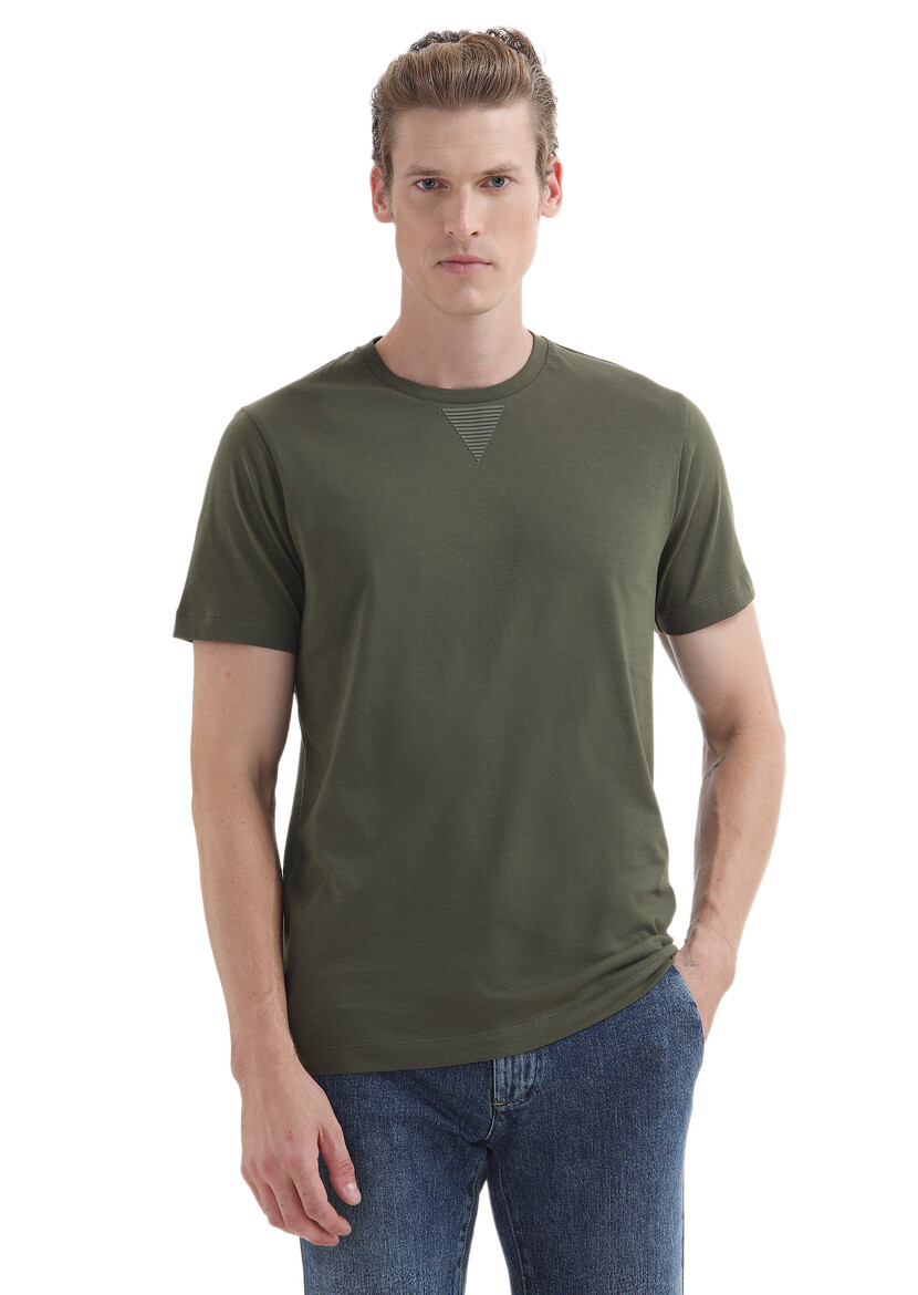 Khaki Plain Crew Neck 100% Cotton T-Shirt 