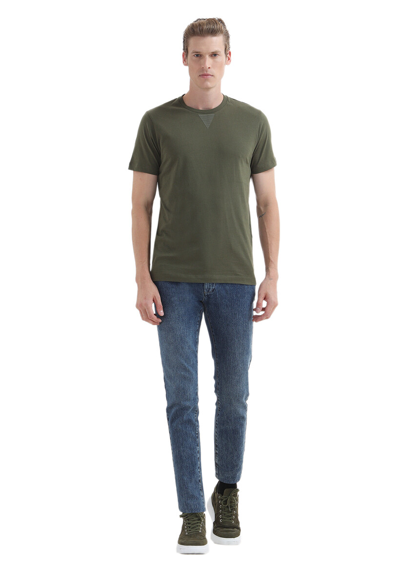 Khaki Plain Crew Neck 100% Cotton T-Shirt - 2