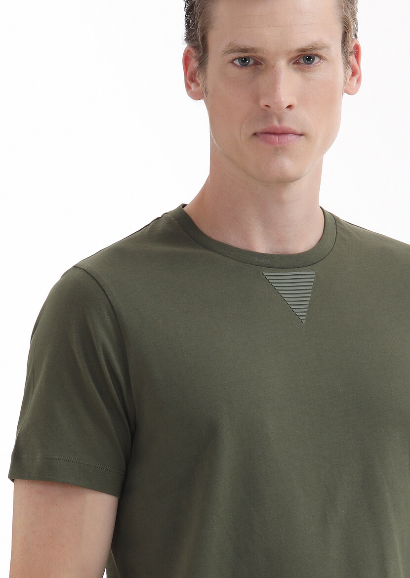 Khaki Plain Crew Neck 100% Cotton T-Shirt - 3