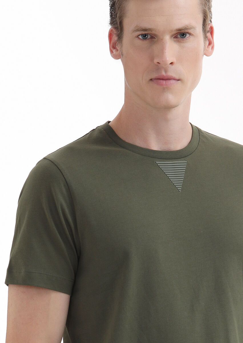 Khaki Plain Crew Neck 100% Cotton T-Shirt - 3