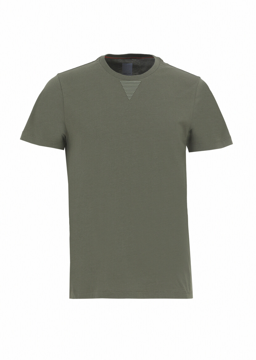 Khaki Plain Crew Neck 100% Cotton T-Shirt - 6