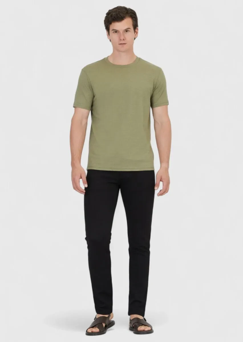 Khaki Plain Crew Neck 100% Cotton T-Shirt - 2