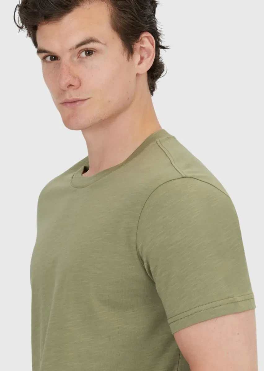 Khaki Plain Crew Neck 100% Cotton T-Shirt - 3