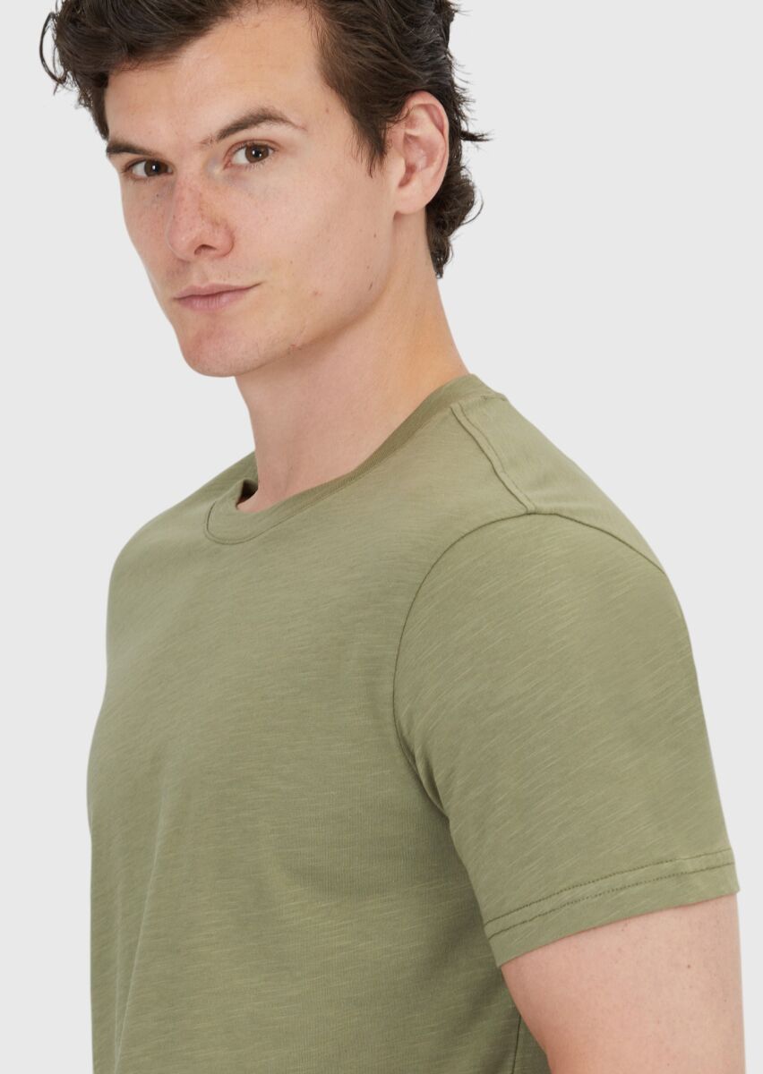 Khaki Plain Crew Neck 100% Cotton T-Shirt - 3