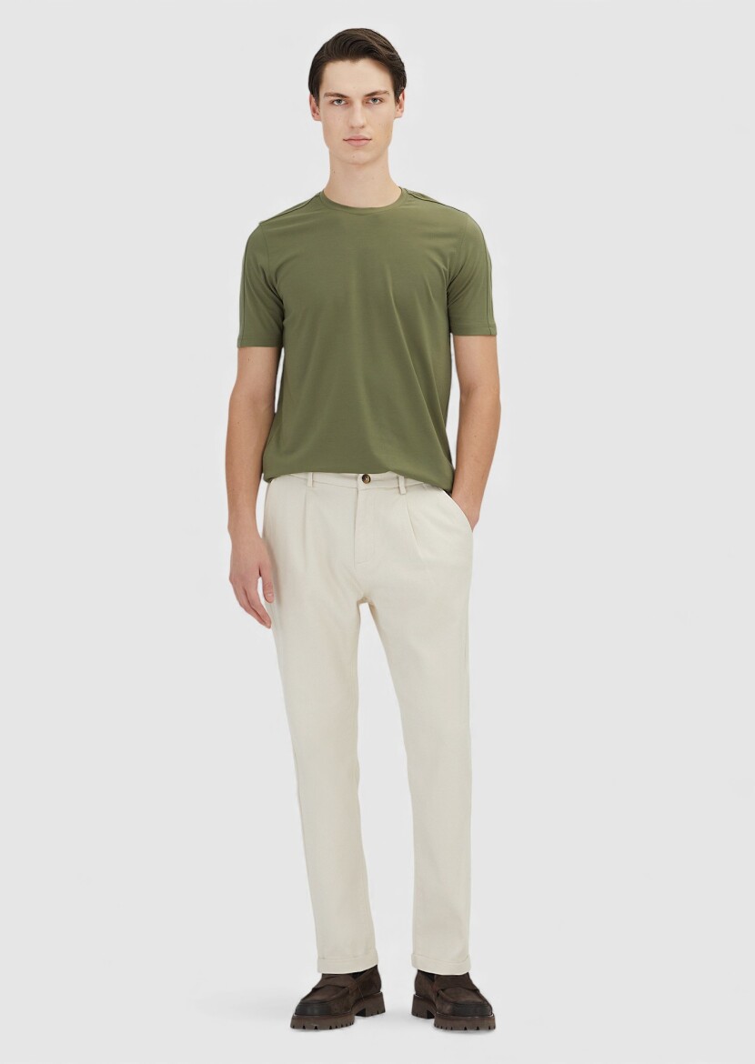 Khaki Plain Crew Neck T-Shirt - 1