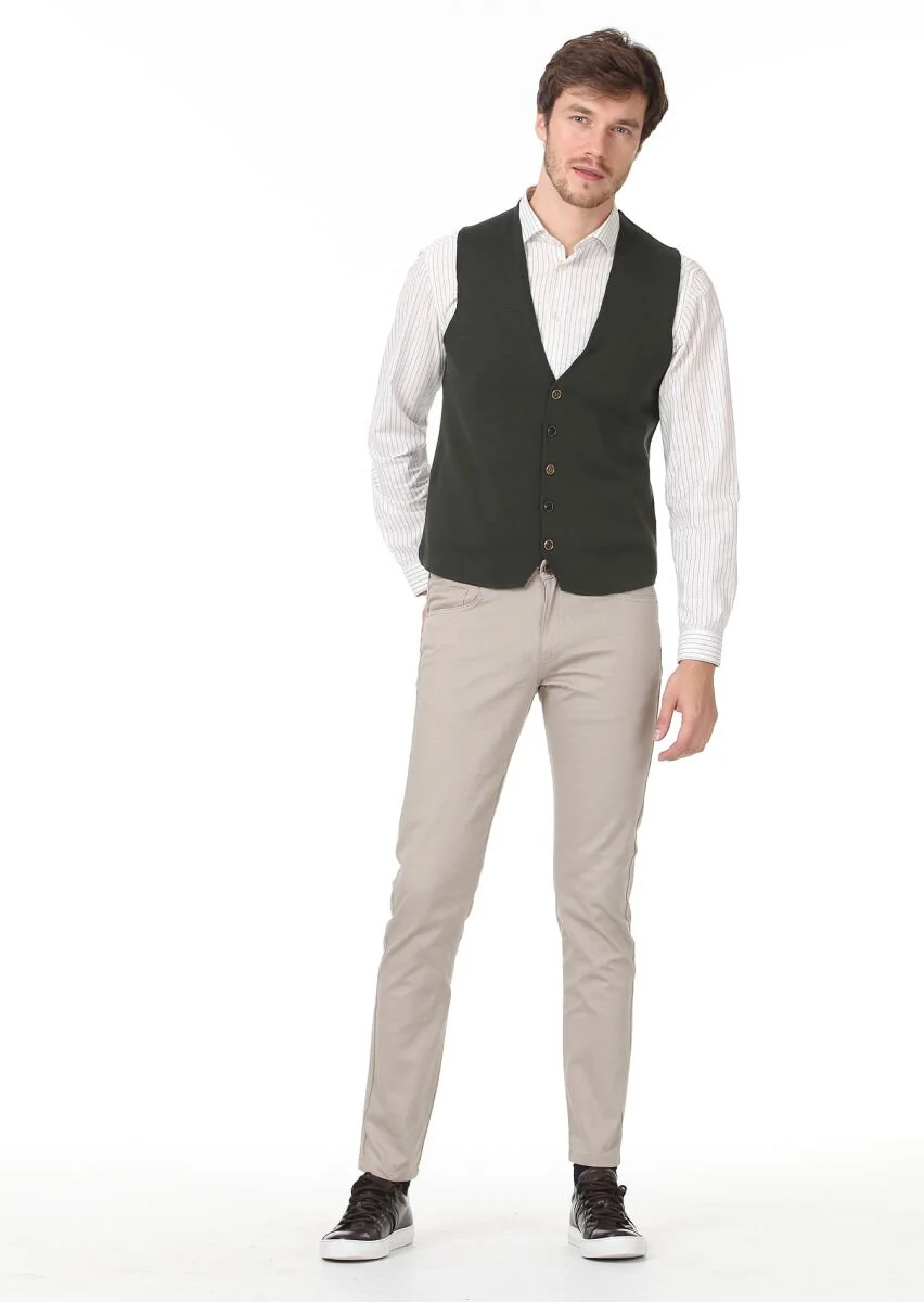 Khaki Plain Knitting Knit Vest - 3