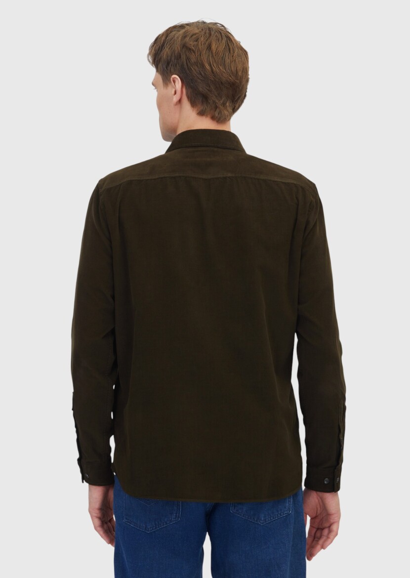 Khaki Plain Long Weaving Casual 100% Cotton Shirt - 5