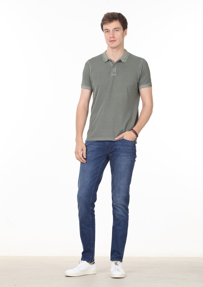 Khaki Plain Polo Neck 100% Cotton T-Shirt - 3