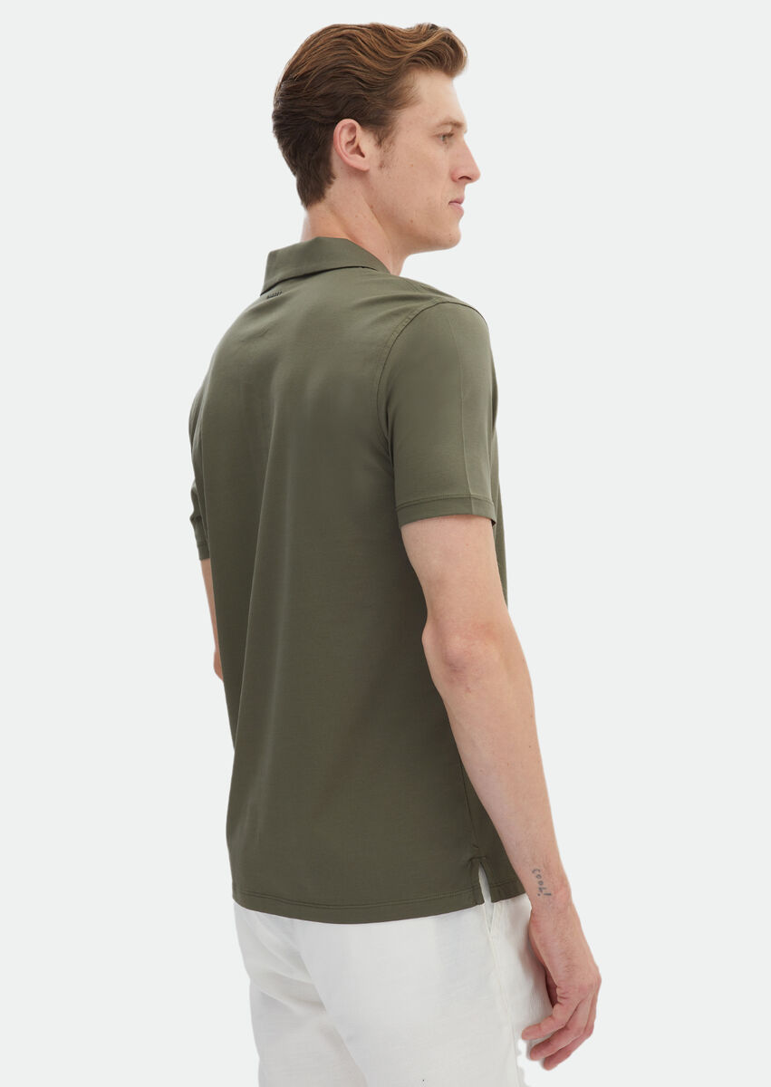 Khaki Plain Polo Neck 100% Cotton T-Shirt - 6