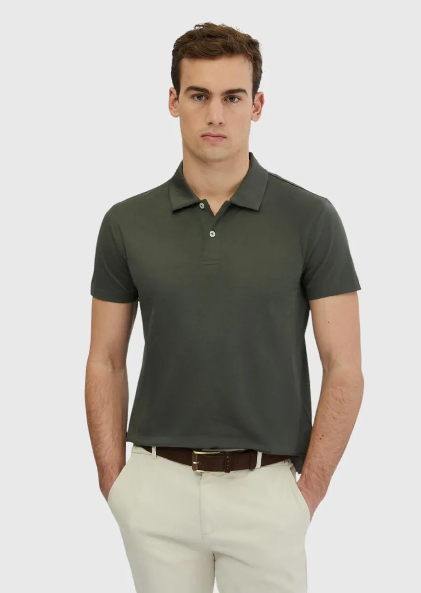 Khaki Plain Polo Neck 100% Cotton T-Shirt - 1