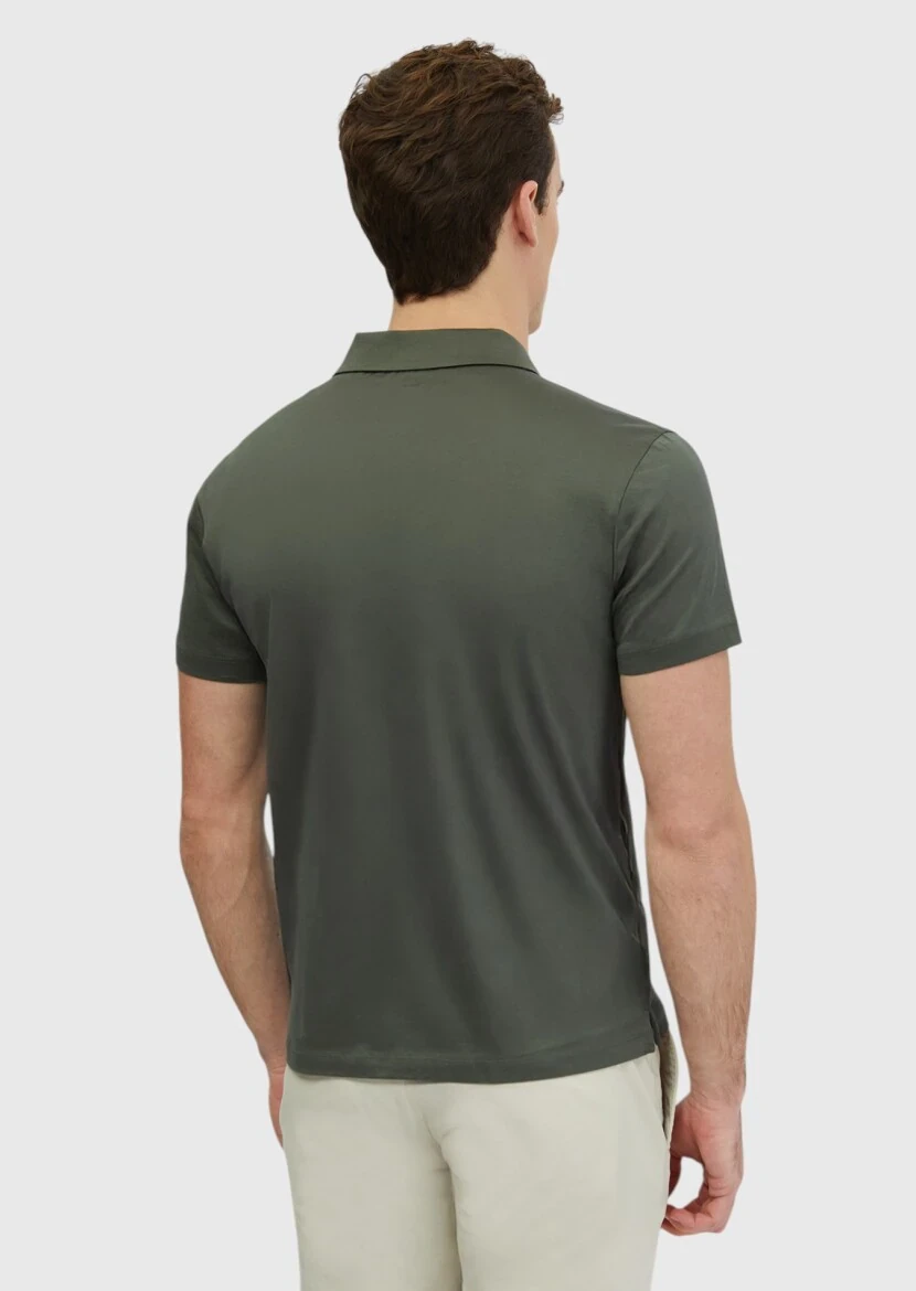 Khaki Plain Polo Neck 100% Cotton T-Shirt - 5