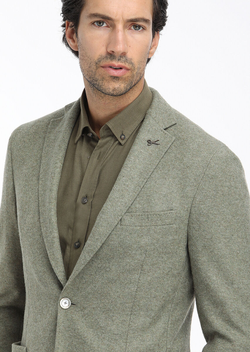 Khaki Plain Regular Fit Long Weaving Casual 100% Cotton Shirt - 4