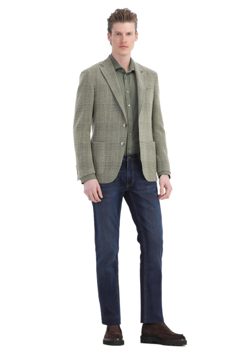 Khaki Plain Regular Fit Long Weaving Casual Shirt - 3