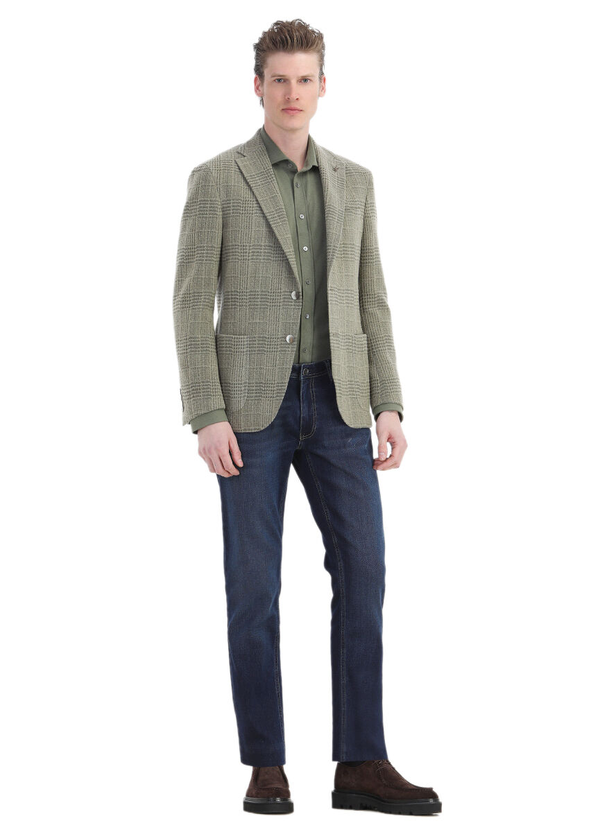 Khaki Plain Regular Fit Long Weaving Casual Shirt - 3