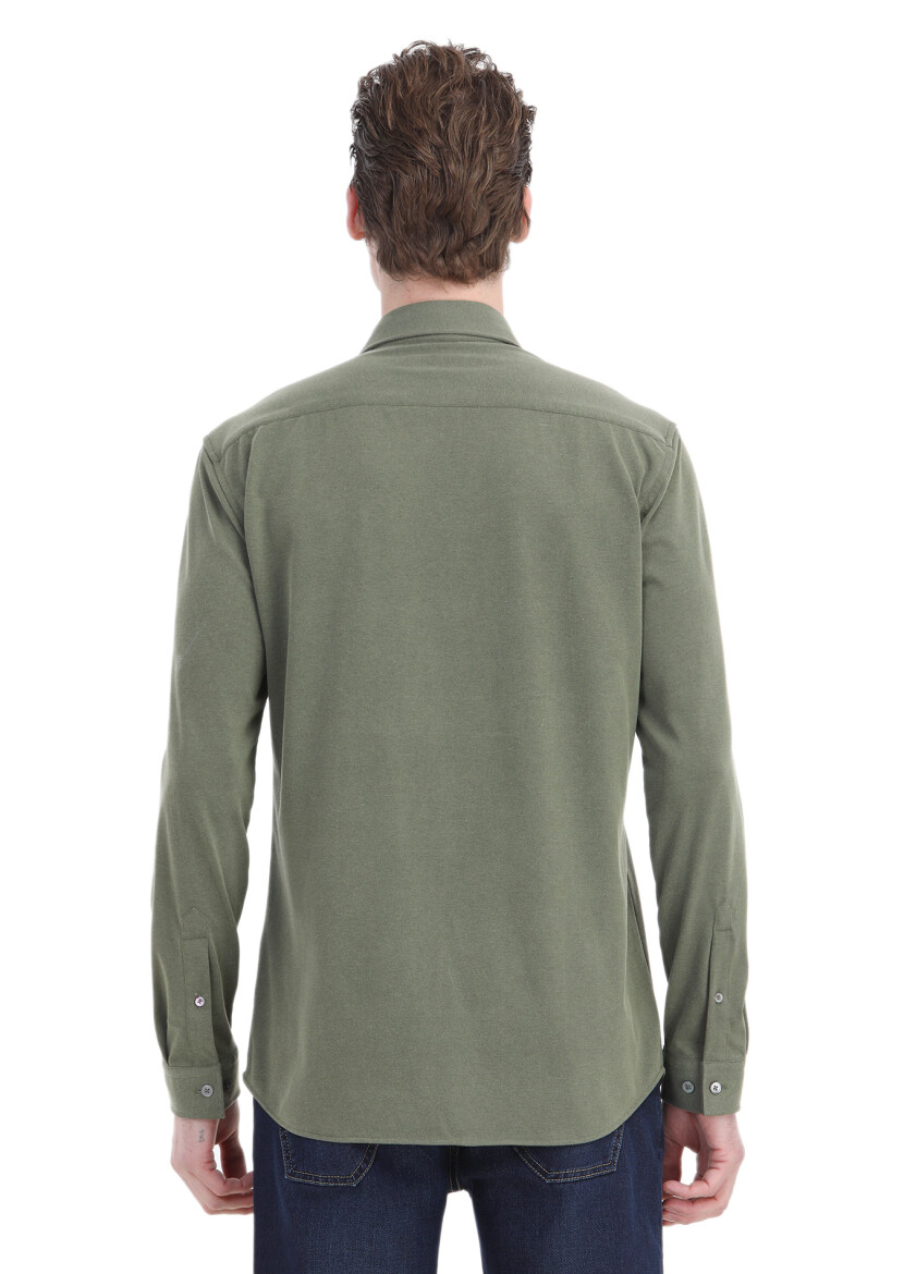 Khaki Plain Regular Fit Long Weaving Casual Shirt - 5