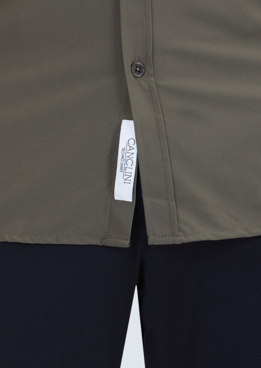 Khaki Plain Regular Fit Long Weaving Classical Shirt - 6