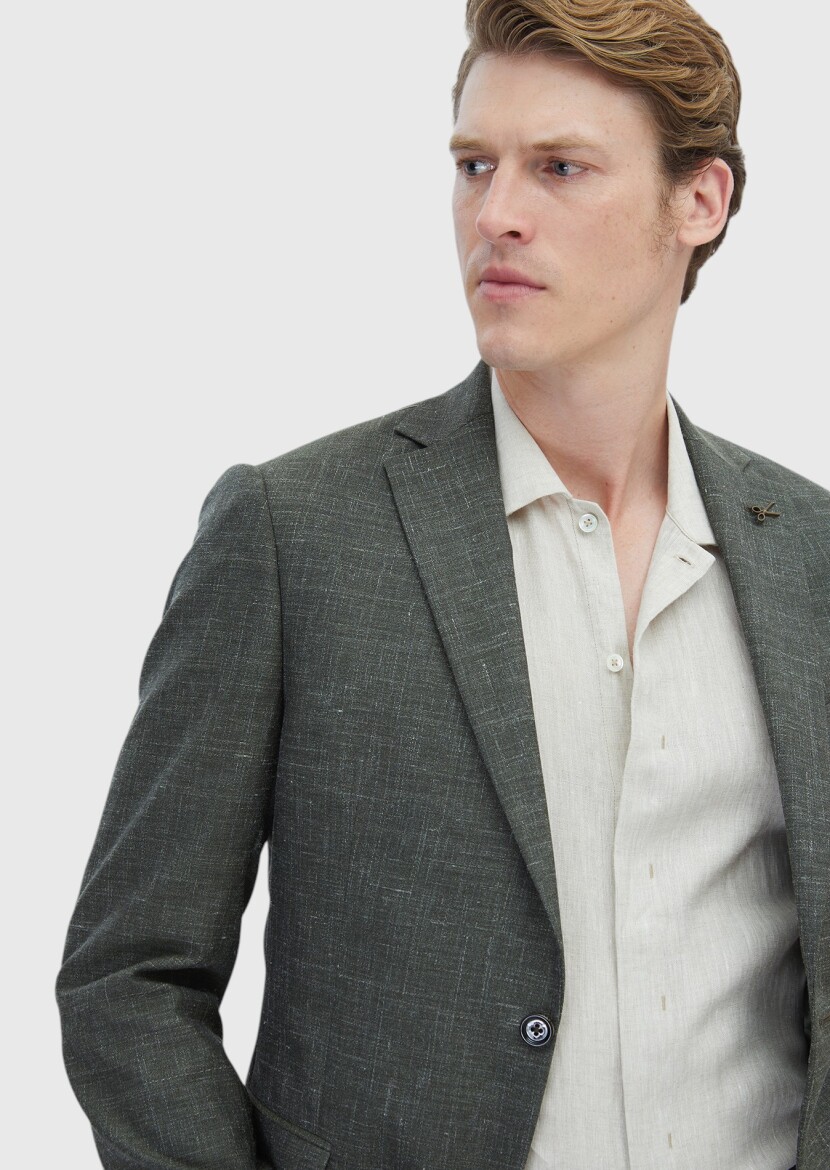Khaki Plain Regular Fit Silk Blended Suit - 4