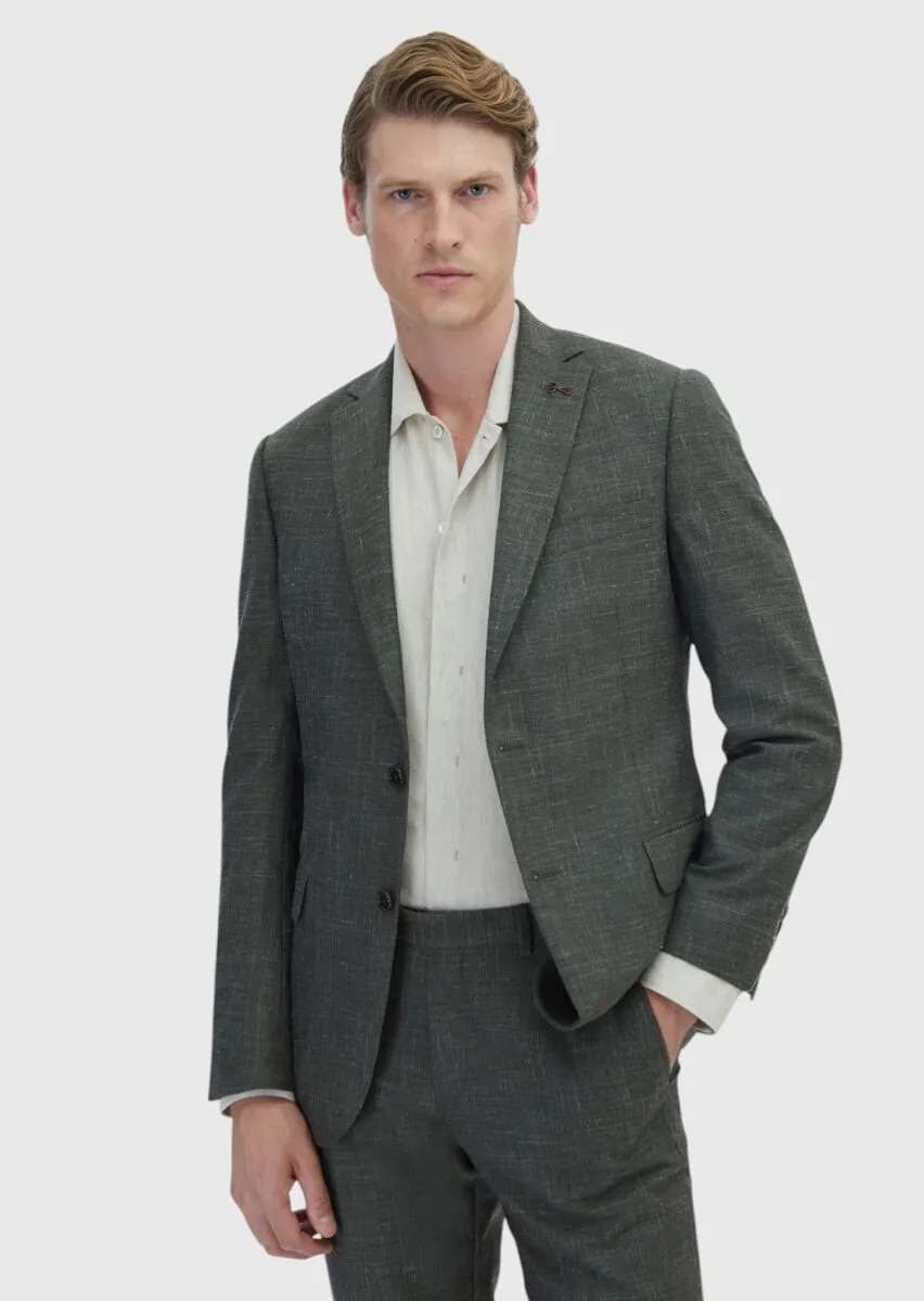 Khaki Plain Regular Fit Silk Blended Suit - 1