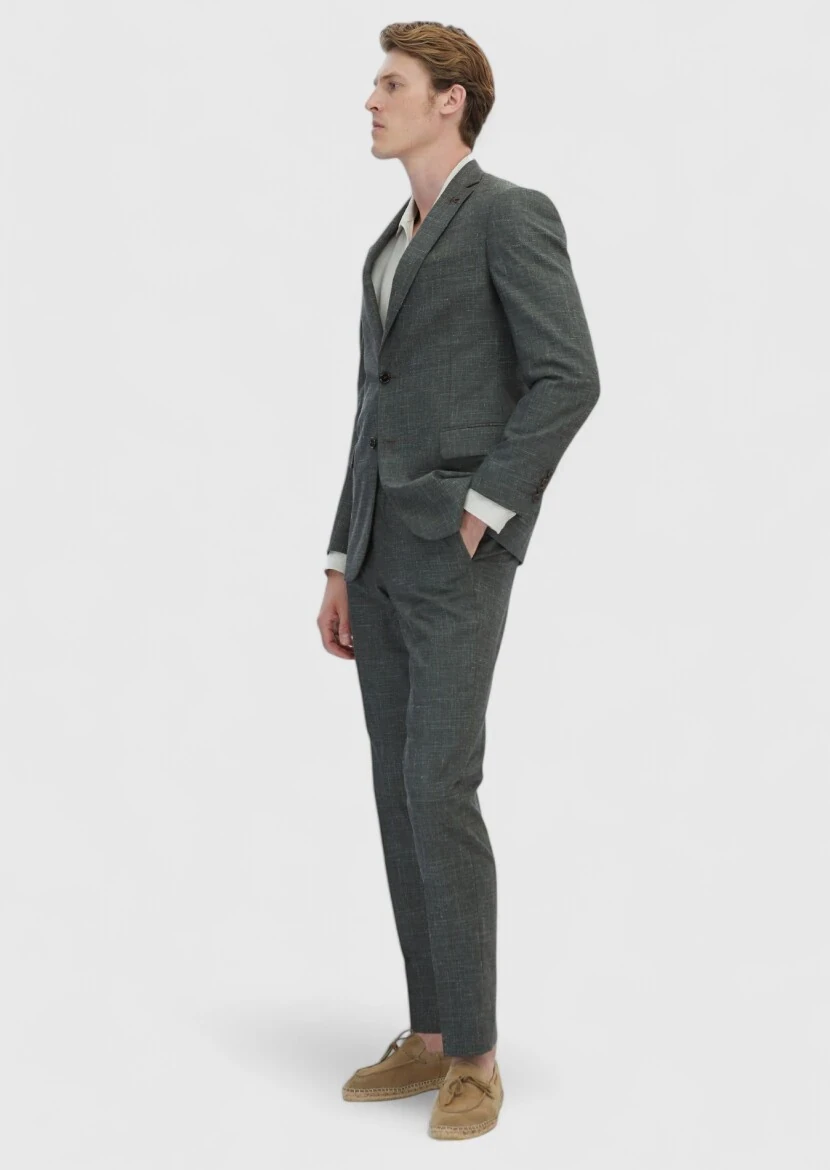 Khaki Plain Regular Fit Silk Blended Suit - 3