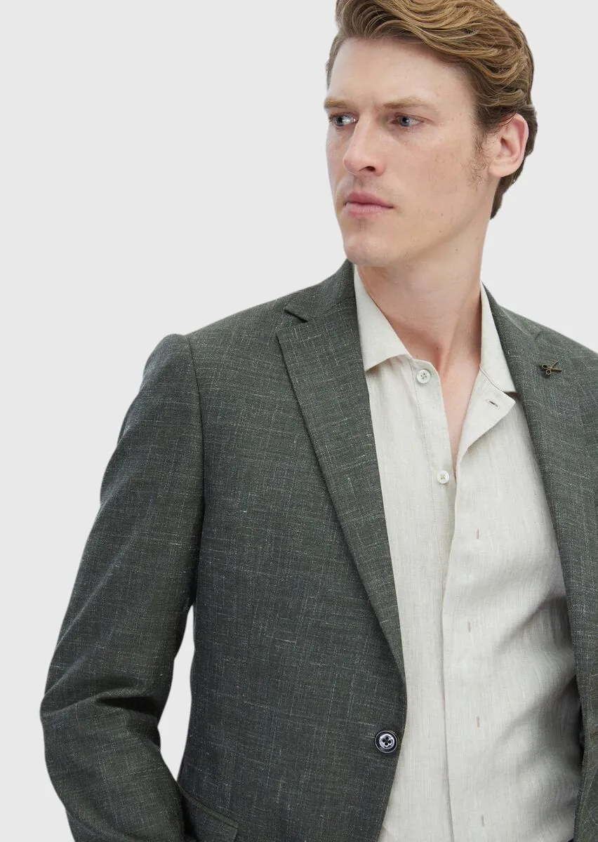 Khaki Plain Regular Fit Silk Blended Suit - 4