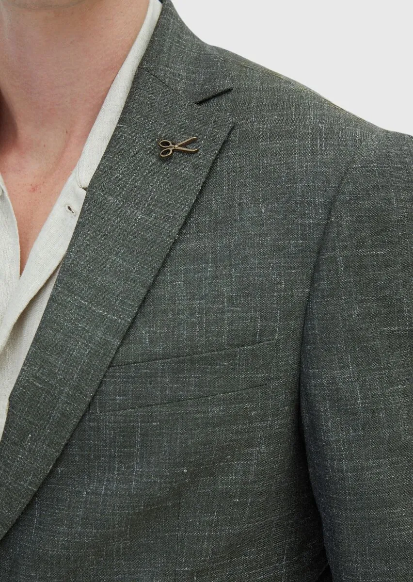 Khaki Plain Regular Fit Silk Blended Suit - 5