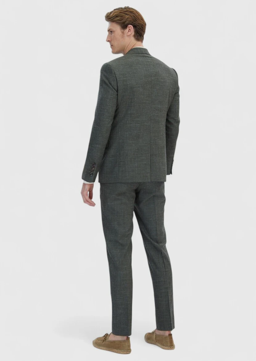 Khaki Plain Regular Fit Silk Blended Suit - 6