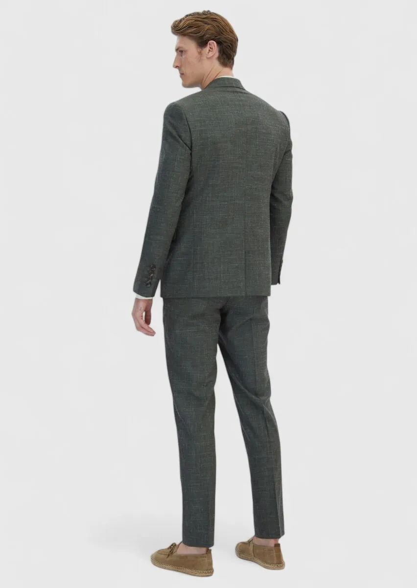 Khaki Plain Regular Fit Silk Blended Suit - 6