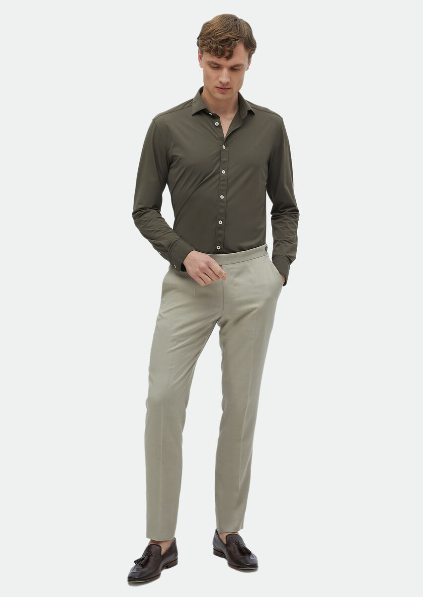 Khaki Plain Regular Fit Weaving Classical Shirt - 2