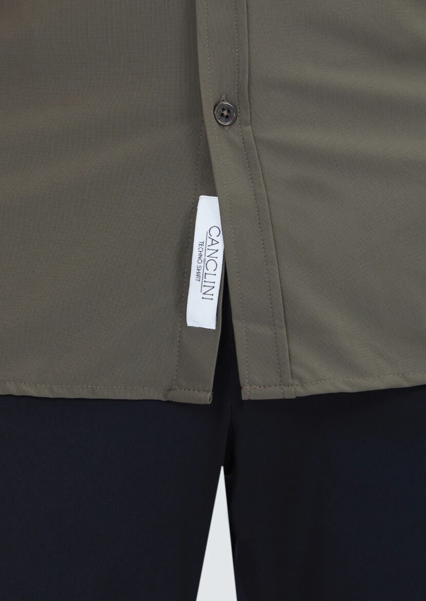 Khaki Plain Regular Fit Weaving Classical Shirt - 6