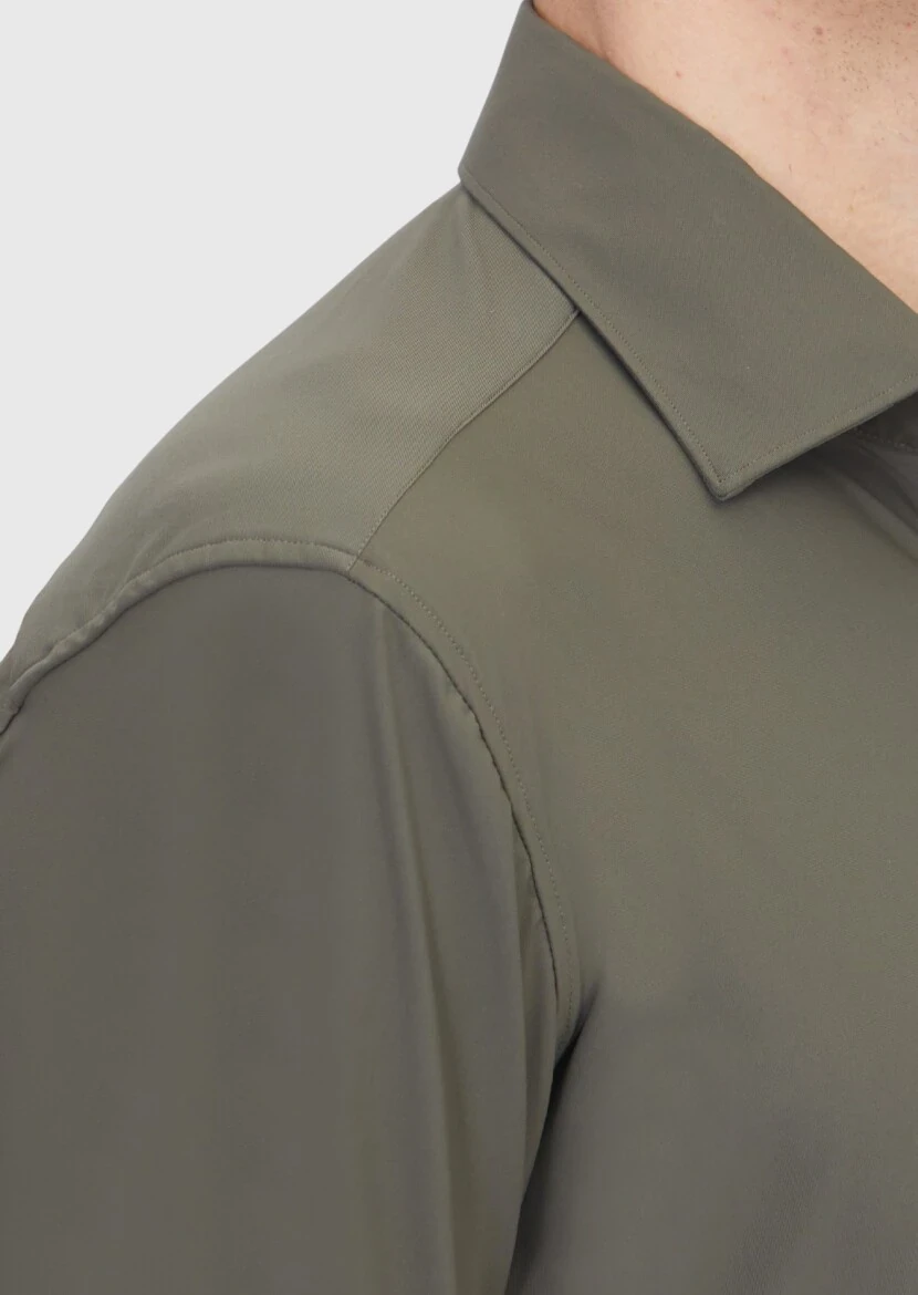 Khaki Plain Regular Fit Weaving Classical Shirt - 4