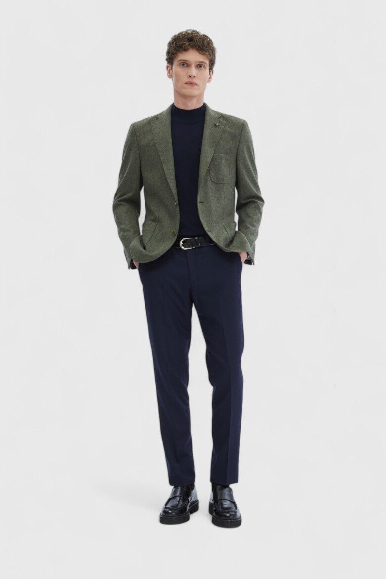 Khaki Plain Shirt Shoulder Slim Fit Wool Blended Jacket 