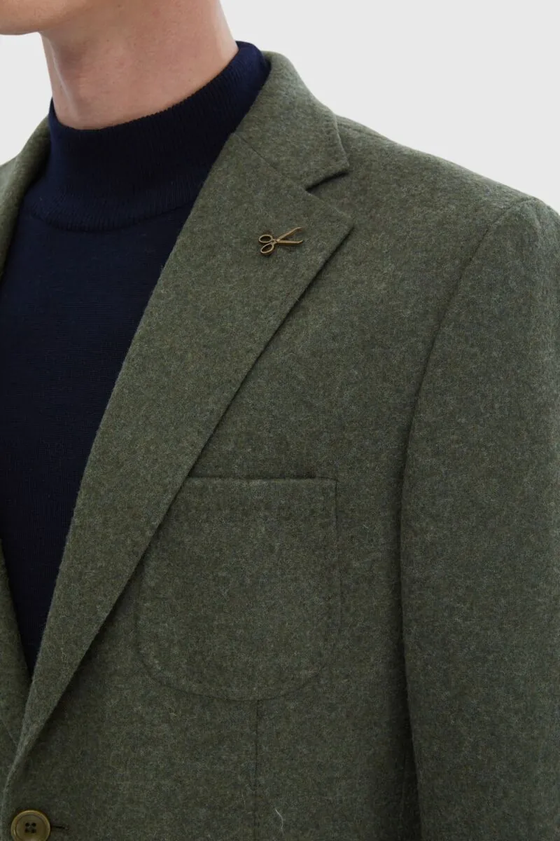 Khaki Plain Shirt Shoulder Slim Fit Wool Blended Jacket - 4