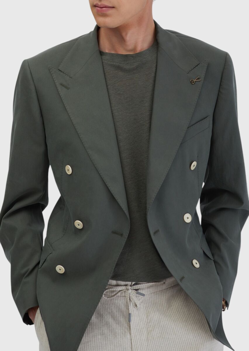 Khaki Plain Slim Fit Jacket - 4