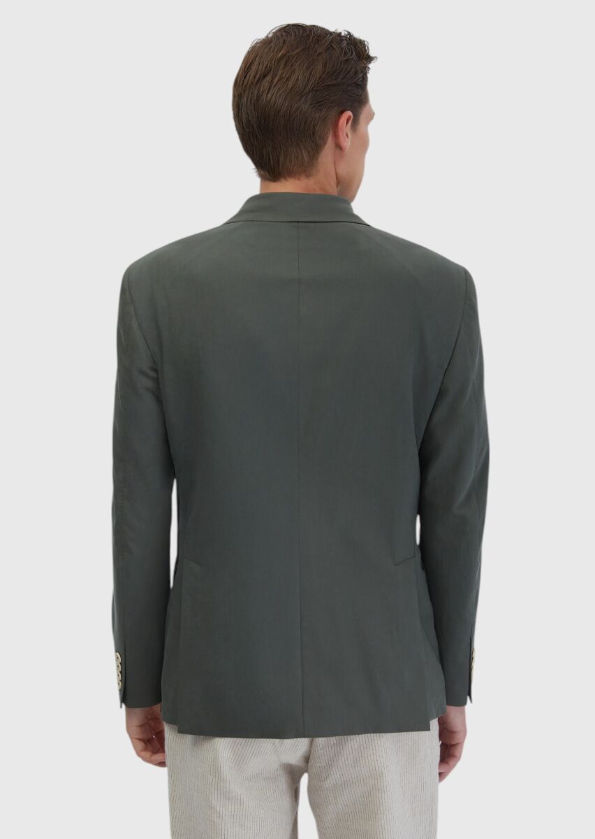 Khaki Plain Slim Fit Jacket - 7