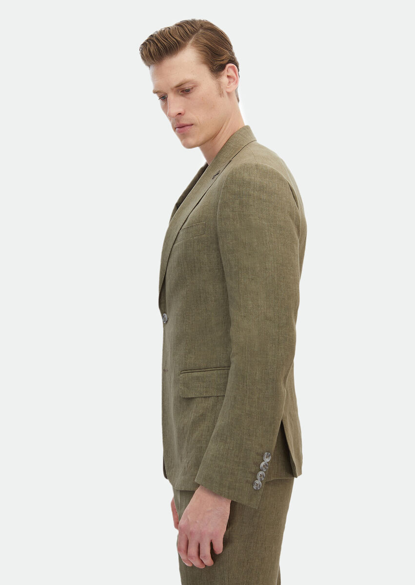 Khaki Plain Zeroweight Slim Fit 100% Linen Suit - 4