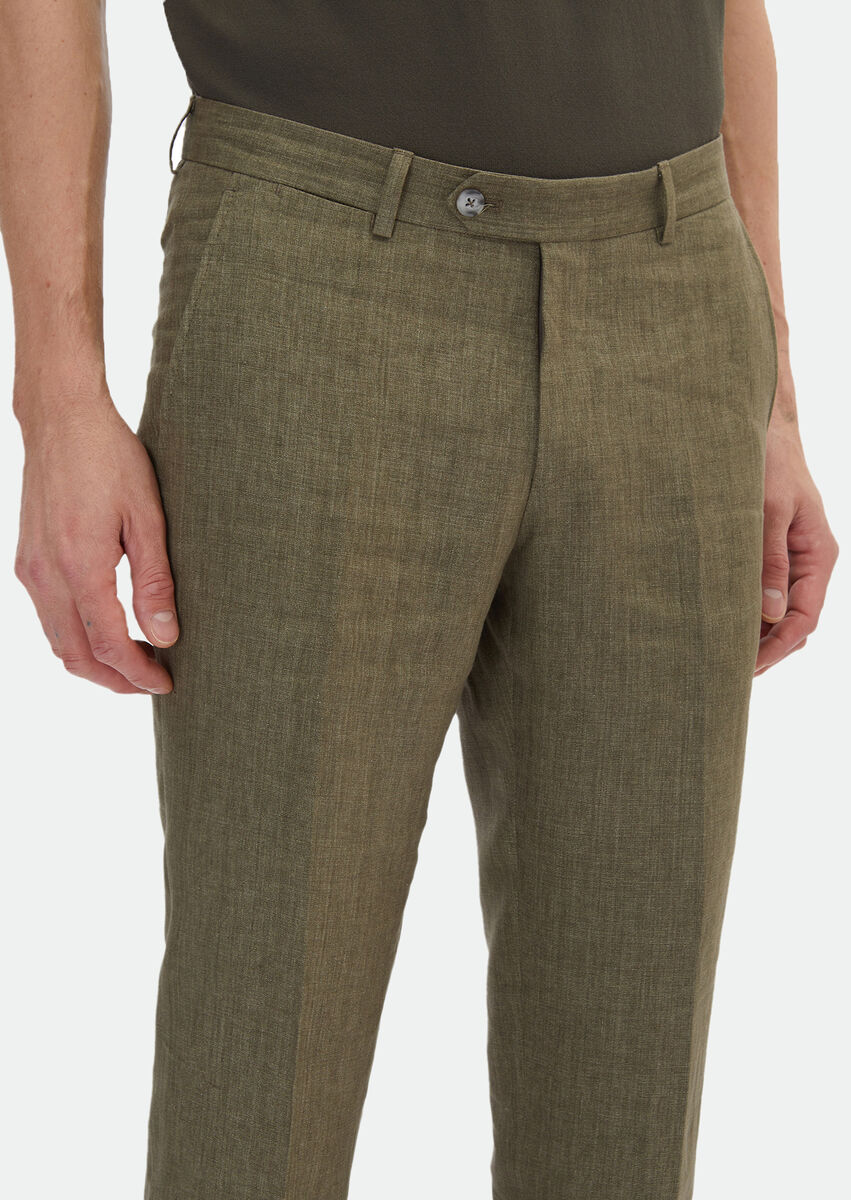 Khaki Plain Zeroweight Slim Fit 100% Linen Suit - 6