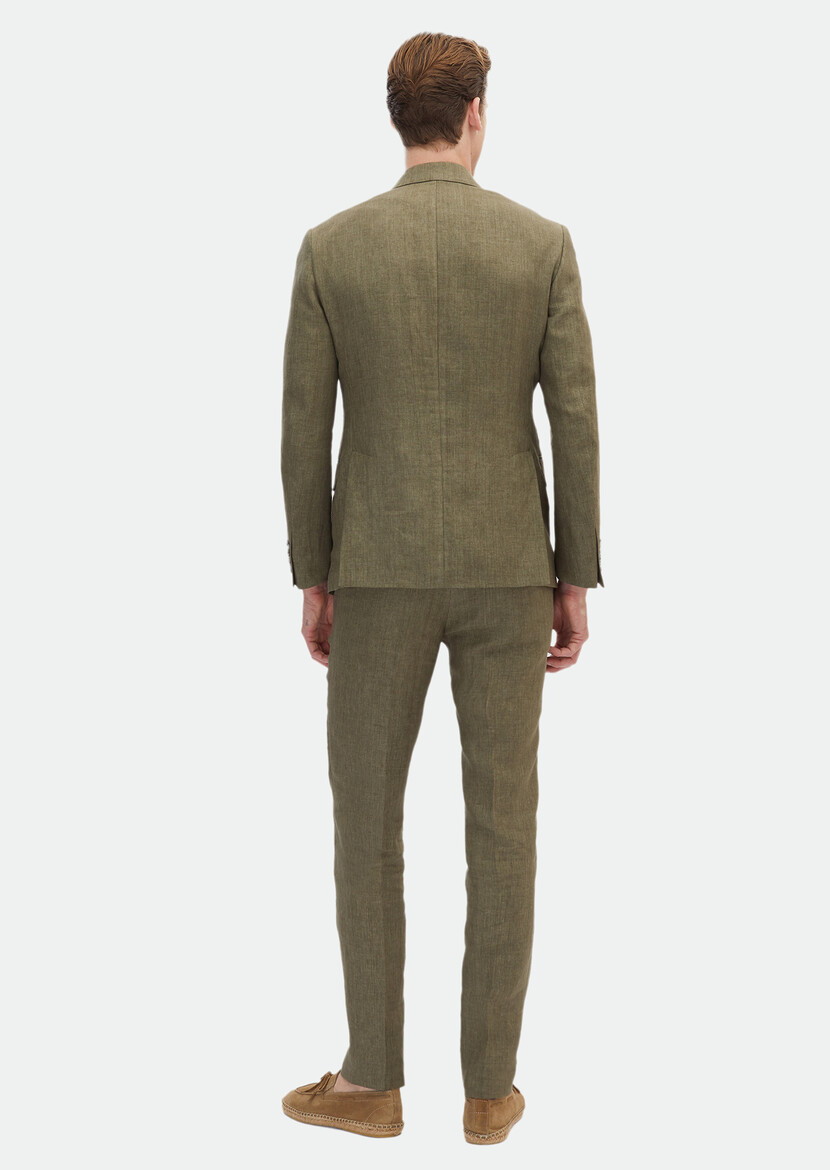 Khaki Plain Zeroweight Slim Fit 100% Linen Suit - 8