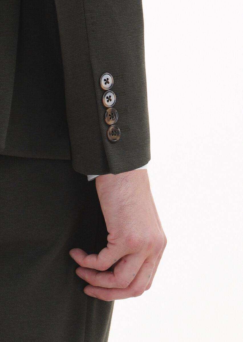 Khaki Plain Zeroweight Slim Fit Cotton Blended Suit - 4
