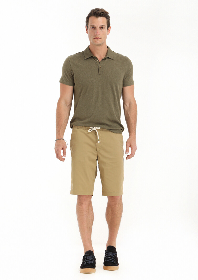 Khaki Polo Neck Cotton Blended T-Shirt 
