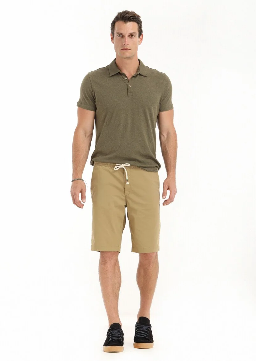 Khaki Polo Neck Cotton Blended T-Shirt - 1