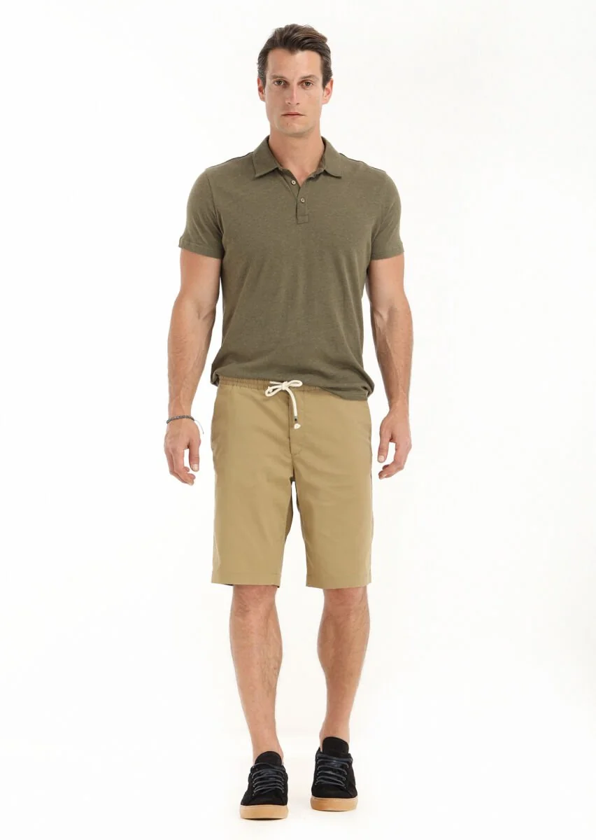 Khaki Polo Neck Cotton Blended T-Shirt - 1